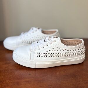 Sam Edelman Raina White Woven Leather Lace-up Sneaker